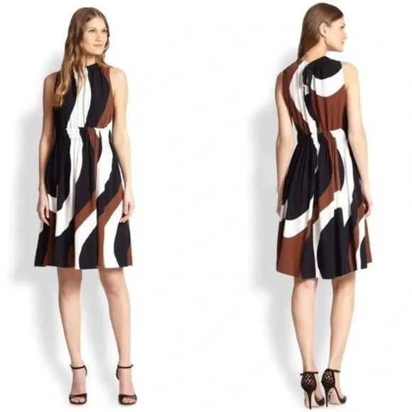 KATE SPADE Rio Sleeveless Dress Crepe Size 6 Brown Black White Mod - Picture 2 of 10